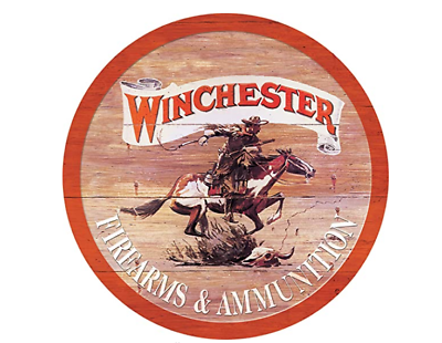 WINCHESTER ROUND TIN SIGN DUCK RANGER HUNTING SHELLS SHOTGUN SEASON HUNTER