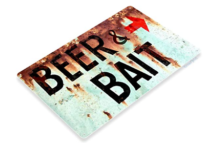 BEER BAIT TIN SIGN TACKLE STORE  MINNOWS NIGHTCRAWLERS BUDWEISER ICE CHEST