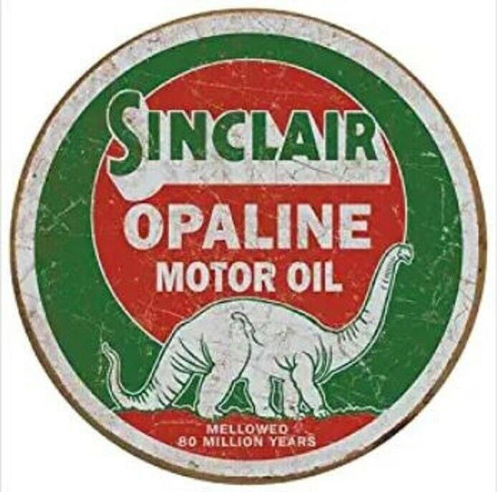 SINCLAIR OIL AND GAS TIN SIGN ROUND METAL ART POSTER 11.75 INCH CAR GUY MAN CAVE