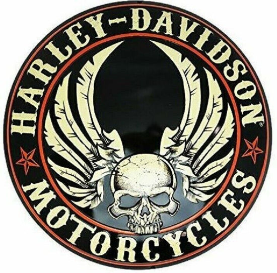 HARLEY DAVIDSON ROUND METAL TIN SIGN MOTORCYCLE GARAGE WALL DECOR 