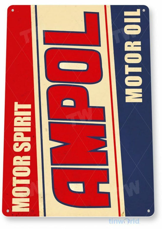 AMPOL MOTOR OIL TIN SIGN AUTO AUTOMOBILE MECHANIC ADVERTISEMENT SERVICE STATION