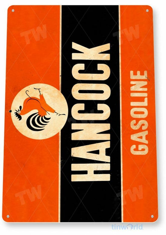 HANCOCK GASOLINE 11 X 8 TIN SIGN AUTO AUTOMOBILE MECHANIC ADVERTISEMENT