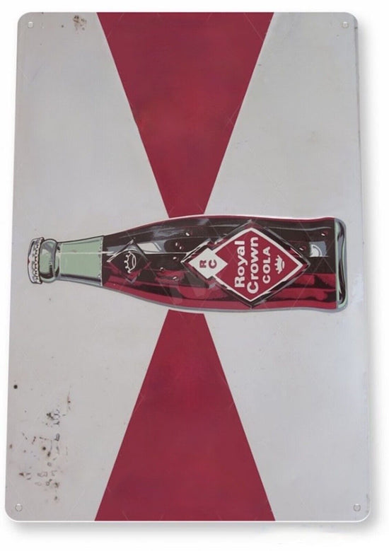 RC COLA TIN SIGN  12 x 18 INCH  ROYAL CROWN ME AND MY RC SODA RUSTIC POP LOGO