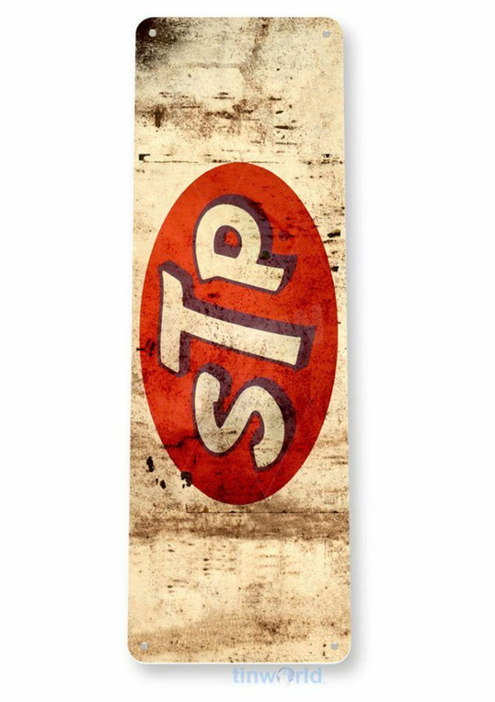 STP TIN SIGN 11X4 TESTED PRODUCT FORMULA ONE TEAM OIL LUBRICANT RUSTIC