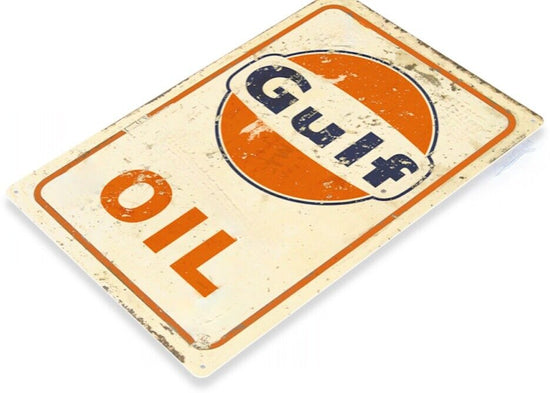 GULF OIL TIN SIGN GOOD GULF GASOLINE PUMP GLOBE GAS STATION RUSTIC RETRO AD