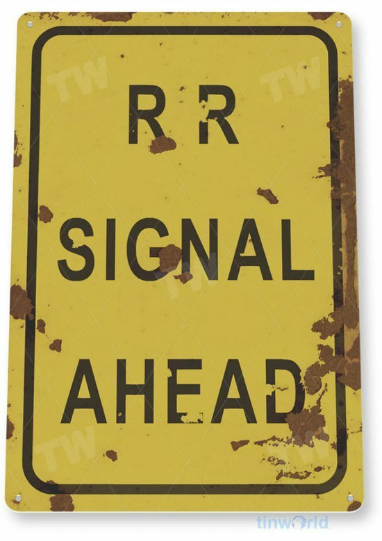 RAILROAD RR CROSSING 11 X 8 TIN SIGN AUTO AUTOMOBILE MECHANIC ADVERTISEMENT