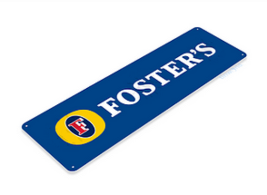 FOSTERS TIN SIGN LAGER BEER PUB BAR MELBOURNE AUSTRALIA IMPORT BOTTLE CAP 6x18
