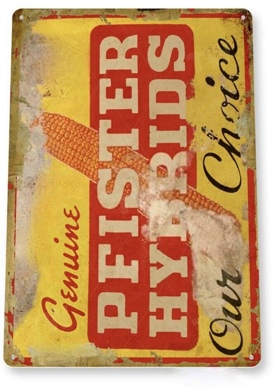 PFISTER HYBRIDS TIN SIGN ACRES OF GOLD FARM CORN DEALERSHIP GENUINE OUR CHOICE