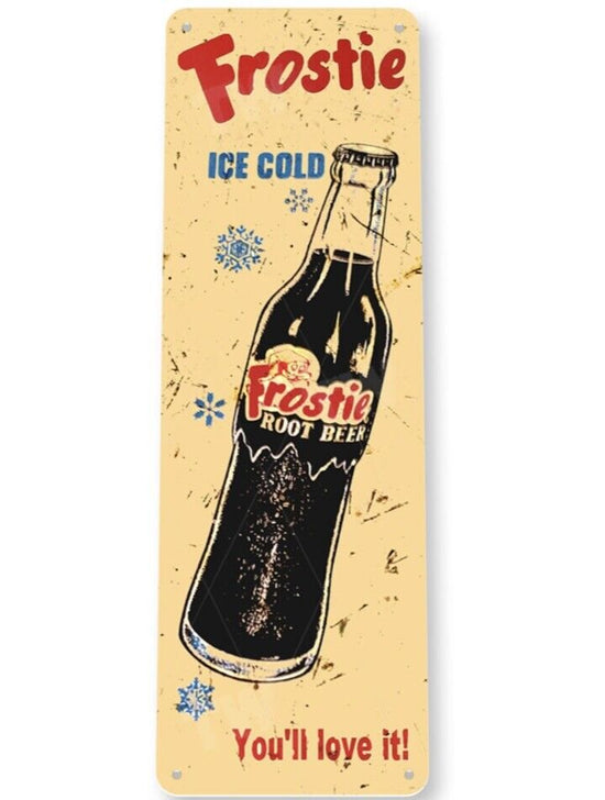 FROSTIE ROOT BEER 11 X 4 TIN SIGN ROOTBEER RETRO FLOAT TASTY SPOT FREEZE