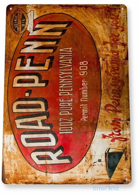 ROAD-PENN MOTOR OIL 11 x 8 TIN SIGN AUTO AUTOMOBILE MECHANIC ADVERTISEMENT