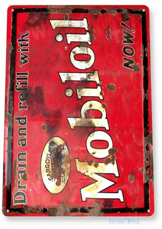 MOBILOIL GARGOYLE 11 x 8 TIN SIGN AUTO AUTOMOBILE MECHANIC ADVERTISEMENT MOBIL