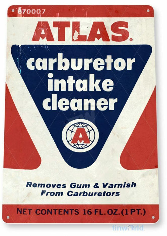 ATLAS CARBURETOR CLEANER 12x18 in TIN SIGN NOSTALGIC REPRODUCTION ADVERTISEMENT