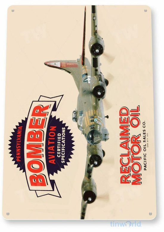BOMBER AVIATION MOTOR OIL 11 X 8  TIN SIGN AVIATION AIRPLANE AIRCRAFT RETRO