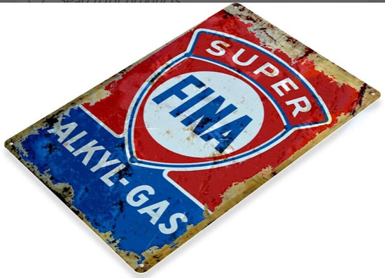 SUPER FINA TIN SIGN ALKYL-GAS SERVICE STATION GAS OIL FREE AIR FILLING STATION
