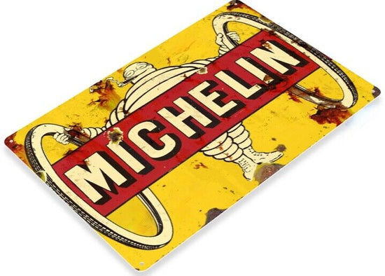 MICHELIN TIN SIGN MAN TIRE COMPANY FRANCE LE MANS FORMULA ONE MOTORCYCLE BICYCLE