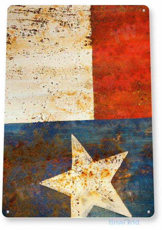 TEXAS FLAG RUSTIC 11 x 8 TIN SIGN AUTO AUTOMOBILE MECHANIC ADVERTISEMENT STAR