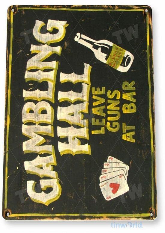 GAMBLING HALL 11 X 8 TIN SIGN NOSTALGIC REPRODUCTION ADVERTISEMENT USA