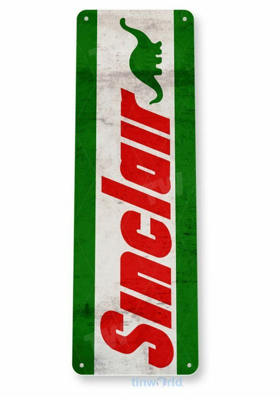 SINCLAIR OIL AND GAS 11 X 4 TIN SIGN METAL DINOSAUR STATION GLOBE FLINSTONE FUEL