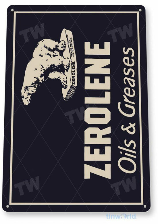 ZEROLENE 11 x 8 TIN SIGN AUTO AUTOMOBILE MECHANIC ADVERTISEMENT OILS GREASES OIL