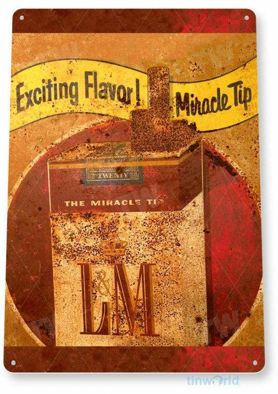 L & M FILTERS 11X8 TIN SIGN TOBACCO SNUFF CIGARETTE PIPE TOBACCIANA MIRACLE TIP