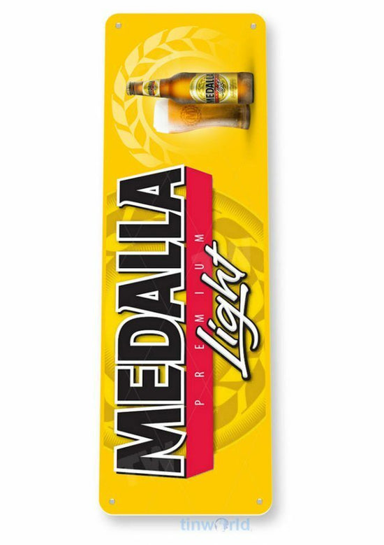 MEDALLA LIGHT 11X4 TIN SIGN BREW BAR PUB BREWING COMPANY PUERTO RICO BREWED