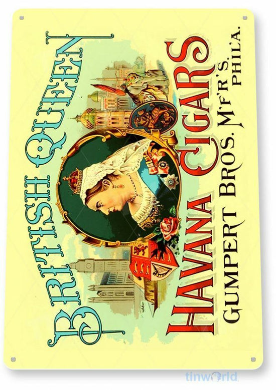 BRITISH QUEEN 11X8 TIN SIGN TOBACCO SNUFF CIGARETTE PIPE TOBACCIANA CIGAR BOX