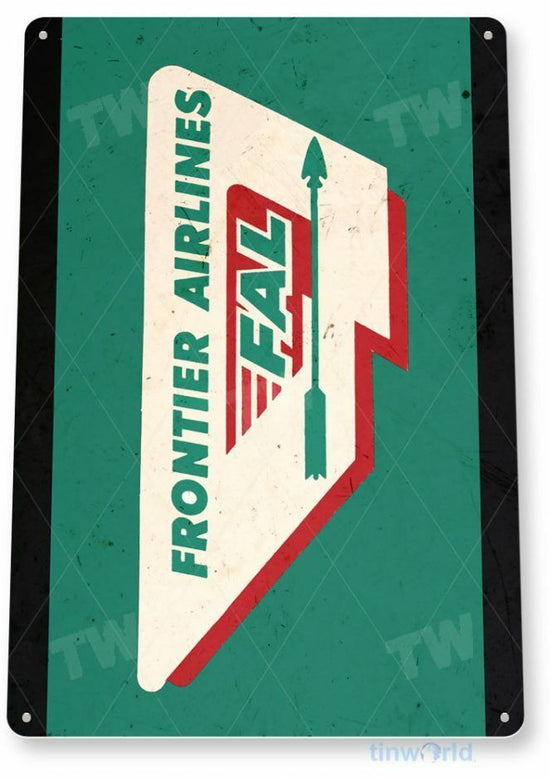 FRONTIER 11 X  8 TIN SIGN AVIATION AIRPLANE AIRCRAFT RETRO LAGUARDIA LAX JFK