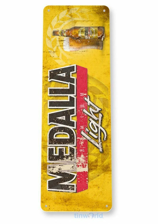 MEDALLA LIGHT 11X4 TIN SIGN BREW BAR PUB BREWING COMPANY PUERTO RICO RUSTIC