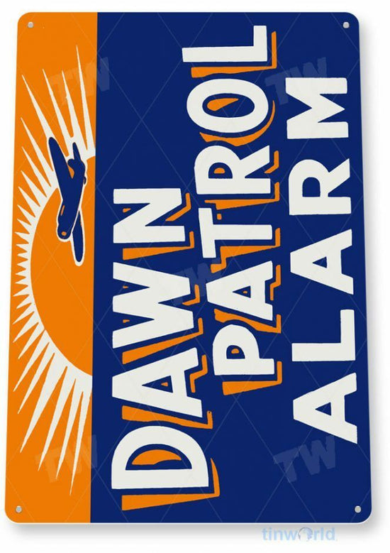 DAWN PATROL ALARM 11 X 8 TIN SIGN AVIATION AIRPLANE AIRCRAFT RETRO LAX JFK JAL