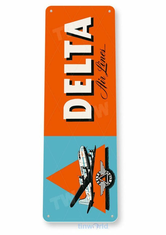 DELTA AIRLINES 11x4 inch TIN SIGN AVIATION AIRPLANE AIRCRAFT RETRO LOGO TICKET