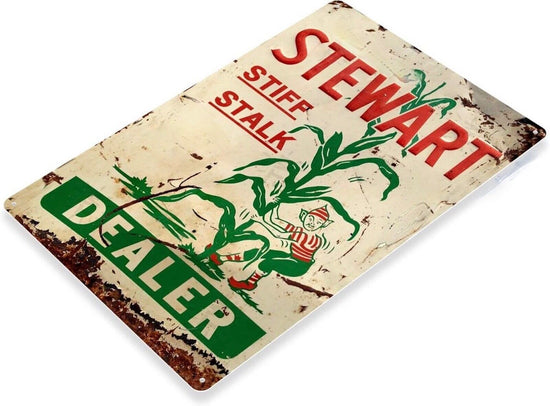 STEWART STIFF STALK DEALER TIN SIGN CORN HYBRID SEED AGRICULTURE TO 12X18 inch