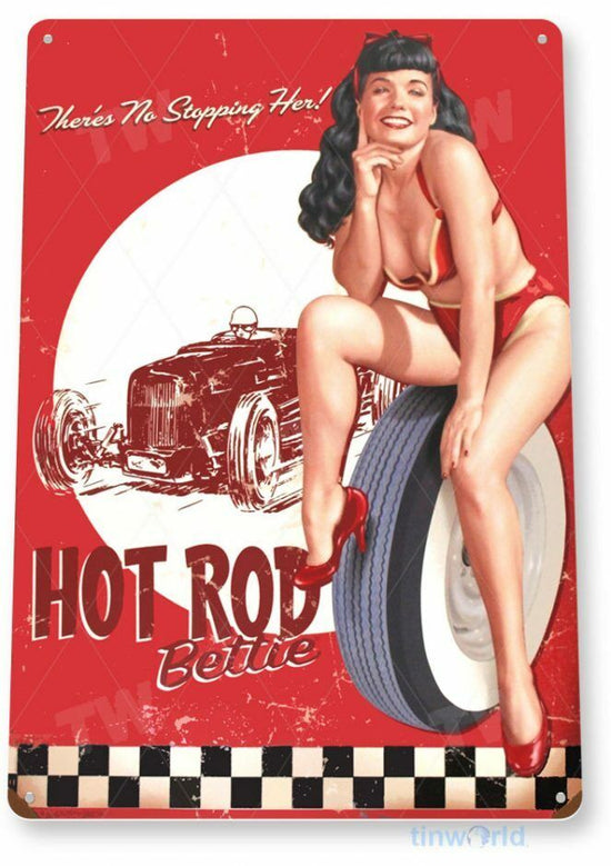 HOT ROD BETTIE 11 X 8 TIN SIGN AUTO AUTOMOBILE MECHANIC ADVERTISEMENT
