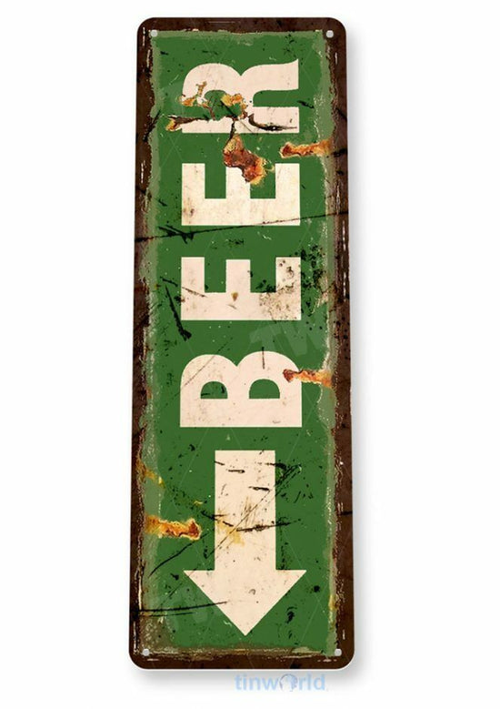 BEER THIS WAY 11X4 TIN SIGN BAR PUB BREWING COMPANY BEER SPIRITS TAVERN ARROW