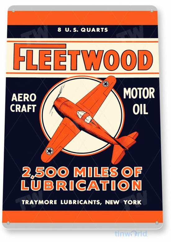 FLEETWOOD AVIATION MOTOR OIL 11 X 8  TIN SIGN AVIATION AIRPLANE AIRCRAFT RETRO