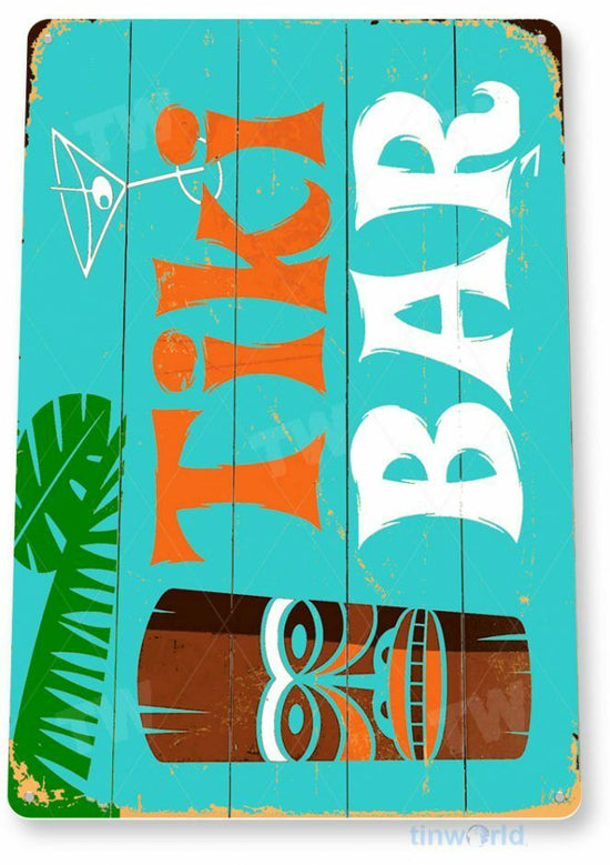 TIKI BAR TIN SIGN 11 X 8 BAR METAL POSTER MAN CAVE WALL ART HAWAII DOLL ISLANDS