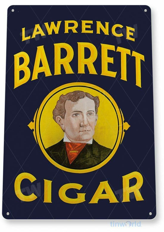 LAWRENCE BARRETT 11X8 TIN SIGN TOBACCO SNUFF CIGARETTE PIPE TOBACCIANA CIGAR