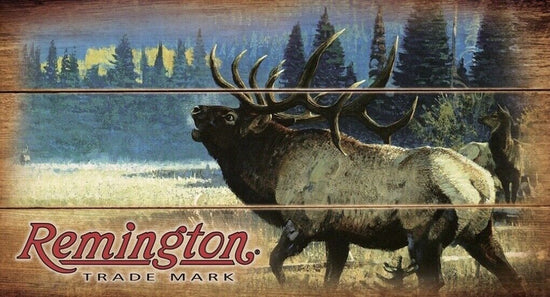 REMINGTON ELK WOOD SIGN  AMERICAN WALL PLAQUE WOODEN AMMO BULL RMNP HERD KILL