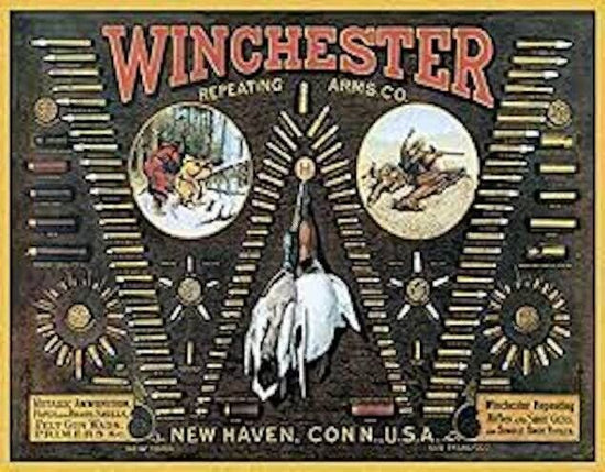 WINCHESTER TIN SIGN FIRING ARMS ACCURACY RANGE SCOPE BULLSEYE NEW HAVEN TARGET