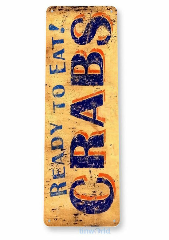 READY TO EAT CRABS 6x18 in  TIN SIGN BAR PUB BREWING COMPANY BEER ROLL MAINE POT