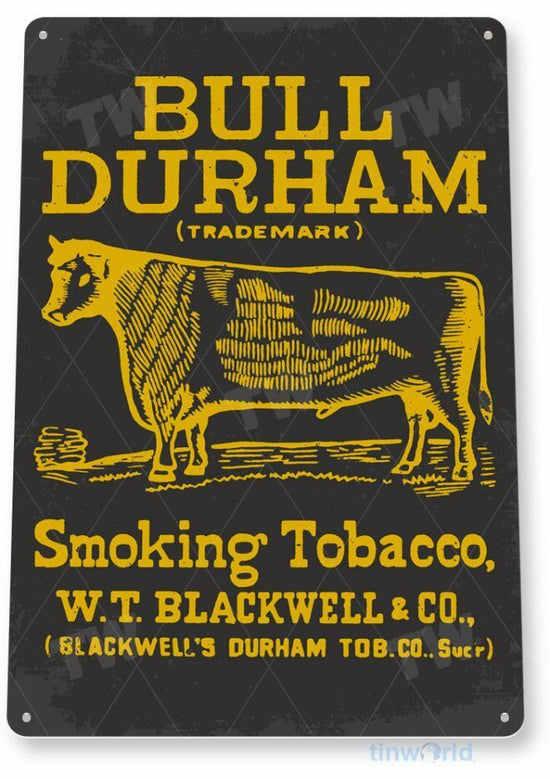 BULL DURHAM 11X8 TIN SIGN TOBACCO SNUFF CIGARETTE PIPE TOBACCIANA CIGAR BOX AD