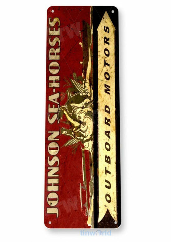 JOHNSON SEA HORSES BOAT 11 X 4 TIN SIGN NOSTALGIC REPRODUCTION ADVERTISEMENT