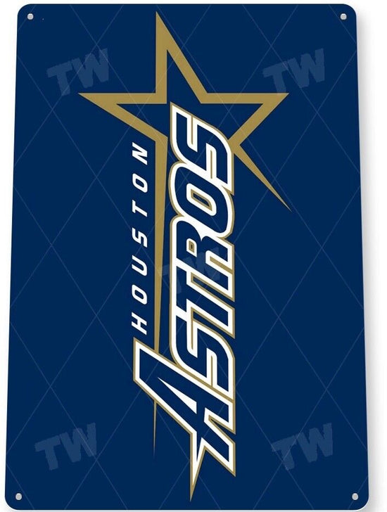 TIN SIGN Houston Astros Retro Metal Baseball Texas Card Shop Man Cave Decor