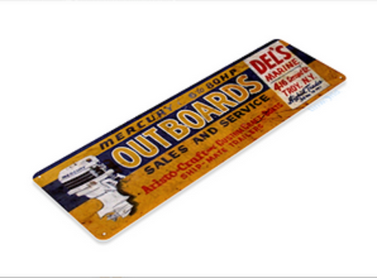 MERCURY OUTBOARD MOTOR TIN SIGN SALES AND SERVICE MARINE SHOP FISHING SPEED V