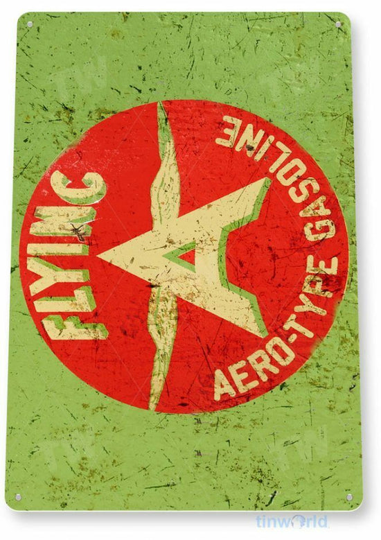 FLYING A GASOLINE 11 X 8 TIN SIGN AVIATION AIRPLANE AIRCRAFT RETRO SKY HARBOR