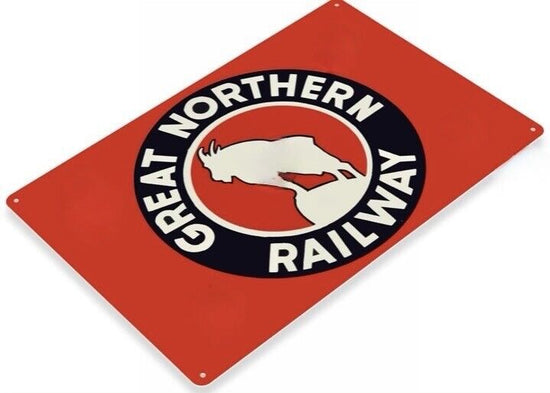 GREAT NORTHERN RAILWAY TIN SIGN SAINT PAUL SEATTLE WASHINGTON TRANSCONTINENTAL