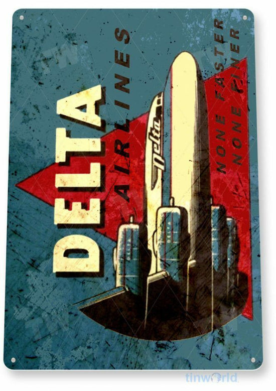 DELTA AIRLINES 11 X 8  TIN SIGN AVIATION AIRPLANE AIRCRAFT LAX JFK OHARE AIRPORT