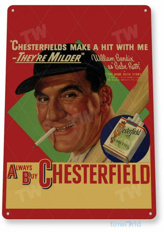 CHESTERFIELD 11X8 TIN SIGN TOBACCO SNUFF CIGARETTE PIPE TOBACCIANA CIGAR KING
