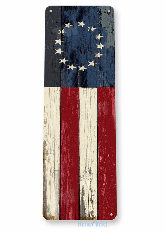 AMERICAN FLAG 11 X 4 TIN SIGN NOSTALGIC REPRODUCTION ADVERTISEMENT USA