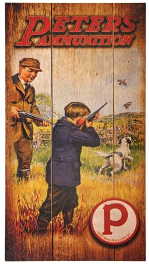REMINGTON PETERS WOOD SIGN SHOTGUN SHELL BOX HUNTER SAFETY PLAQUE WOODEN AMMO