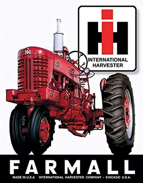 GENUINE FARMALL TIN SIGN TRACTOR 1026 FARM SERVICE OLD BLUE CHAIR SEXY TRACTOR